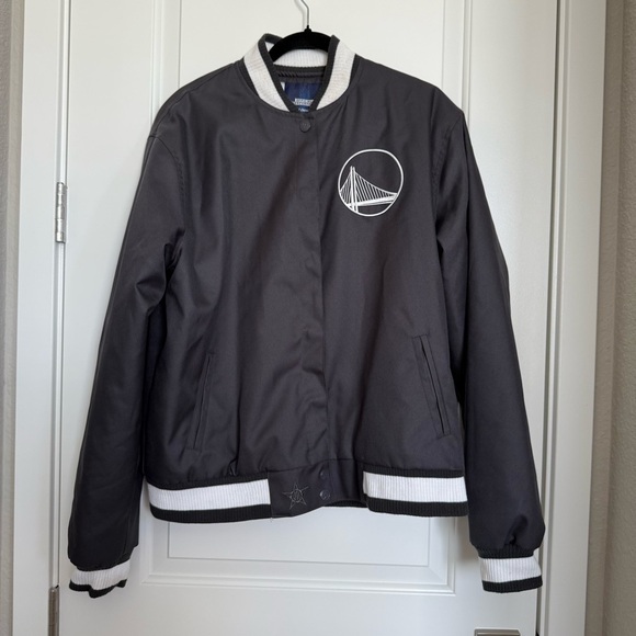 NBA Women's Golden State Warriors JH Design Gray PolyTwill Logo Jacket Unisex 2X - Picture 2 of 11